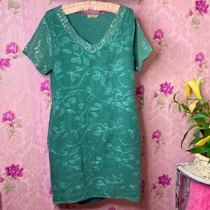 🌹 Lungo L’Arno 🌹 100% Linen Green Sequin Dress w/ Pockets